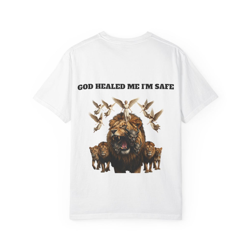 Lion with Doves Cowards Fear Me T-Shirt | God Healed Me I'm Safe Tee