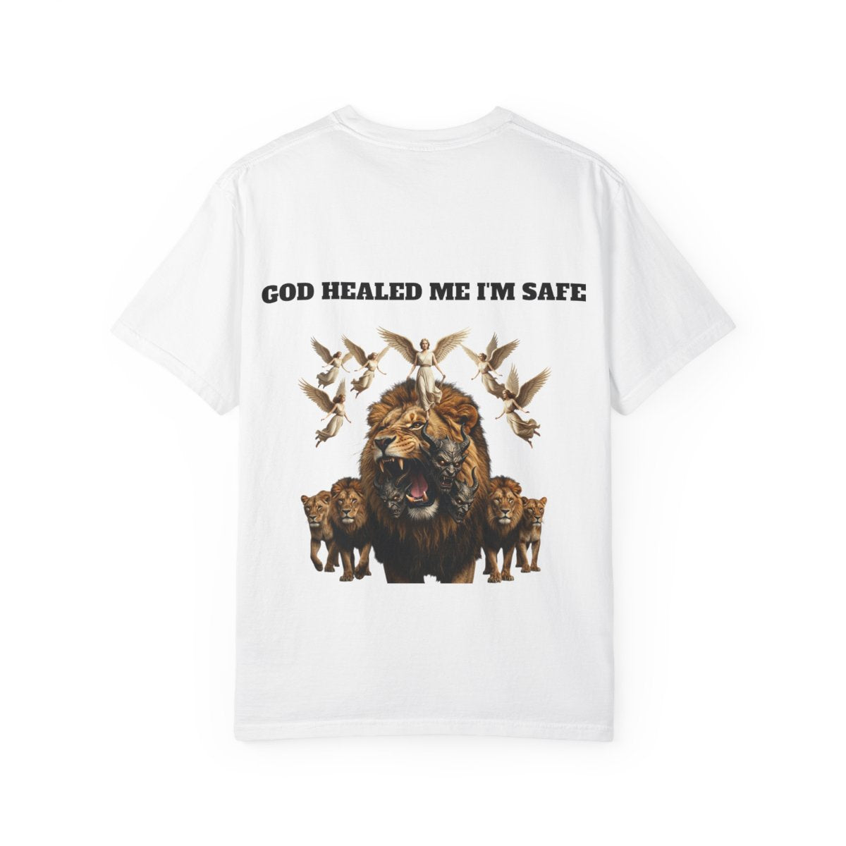Lion with Doves Cowards Fear Me T-Shirt | God Healed Me I'm Safe Tee